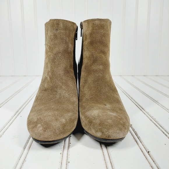 Levity Berlin Tan Suede Snakeskin Print Slip On Block Heel Ankle Boots H725 - Picture 3 of 14